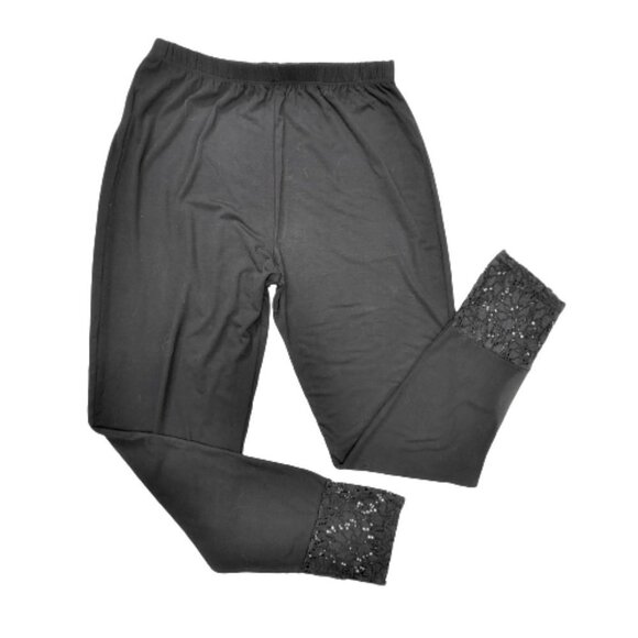 Black Leggings Comfy leggings with Lace Trim -Sizes  M L  XL - NEW - Picture 3 of 13